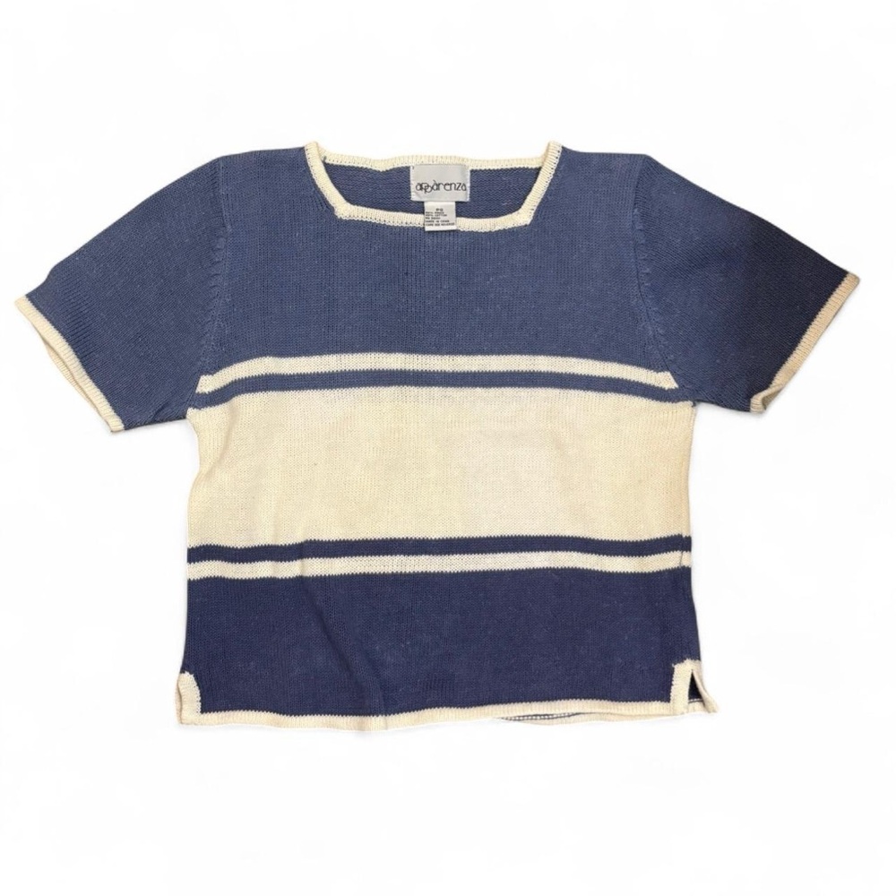 VTG stripes - Sea Blue & Cream Striped Knit Top